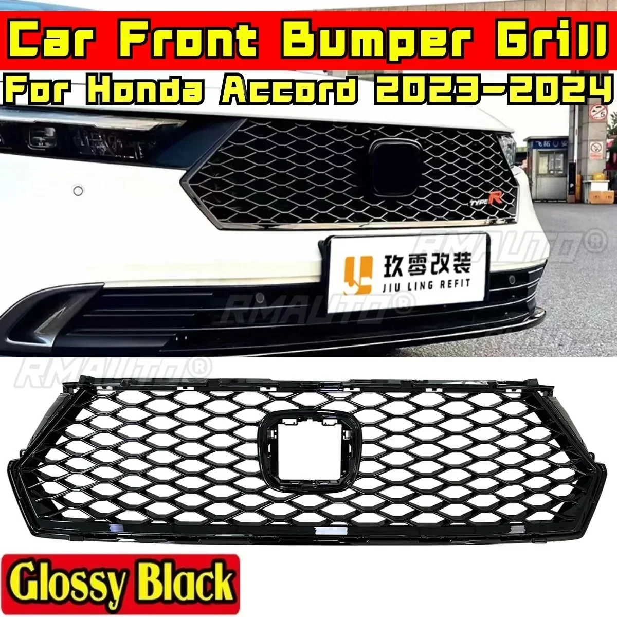 For Accord Body Kit Car Front Bumper Grille Glossy Black TYPER Style Bumper Grill For Honda Accord 2023-2024 Car Accessories