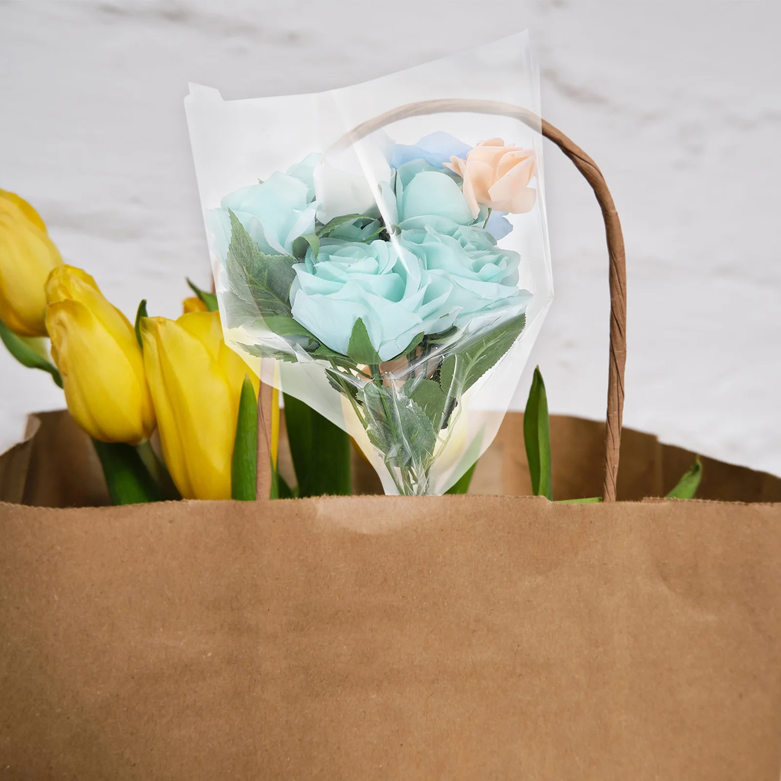 20 Buah Tas Plastik Kertas Bunga Kemasan Buket Bunga Perlengkapan Toko Bunga Tas Pembungkus Bunga Bahan Pembungkus Kado Elegan