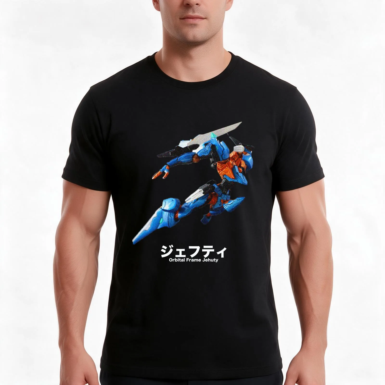 Mecha - Orbital Frame Jehuty T-Shirt, Summer Casual Cotton Tee, Oversized Streetwear Tops, Vintage Graphic Print, 100% Cotton