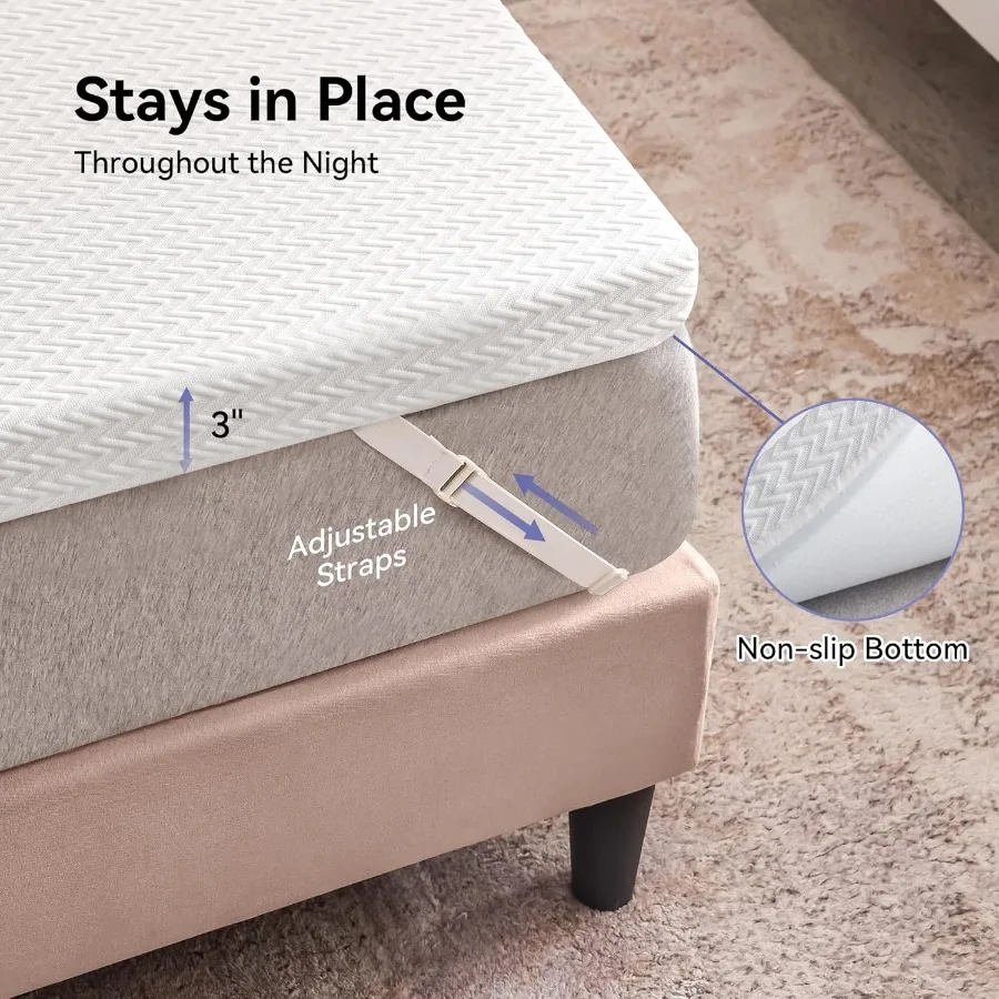 3 Inch Plush Queen Gel Memory Foam Mattress Topper for Enhanced Sleep Comfort: Cooling Removable Cover Soft Feel Pain Relief Br