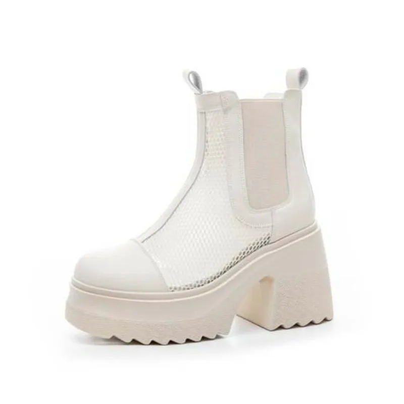 

10cm Summer Air Mesh Open-toe Women's Boots New Lightweight Breathable High-heeled Thick-soled Cool Wedges Shoes Booties