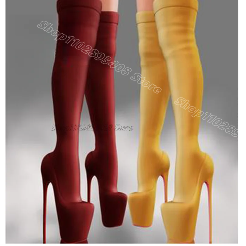 

Crimson Platform Stiletto Boots Solid Spring British Style Fashion Party Design Women Over Knee Boots 2024 Zapatos Para Mujere