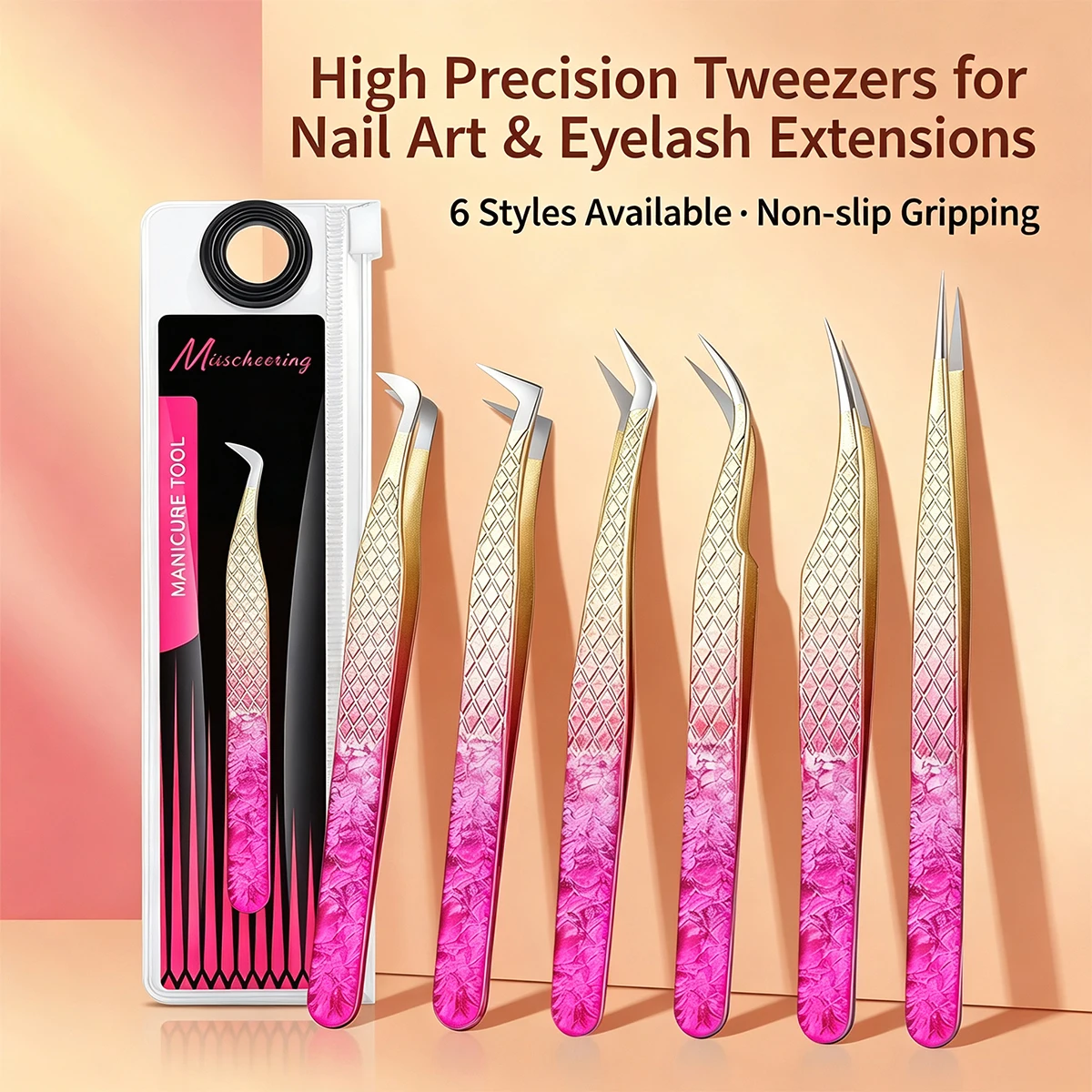 Stainless Steel Precision Tweezers for Eyelash Extensions Anti Slip Diamond Texture Lash Tweezer Nail Rhinestone Pick-up Tools