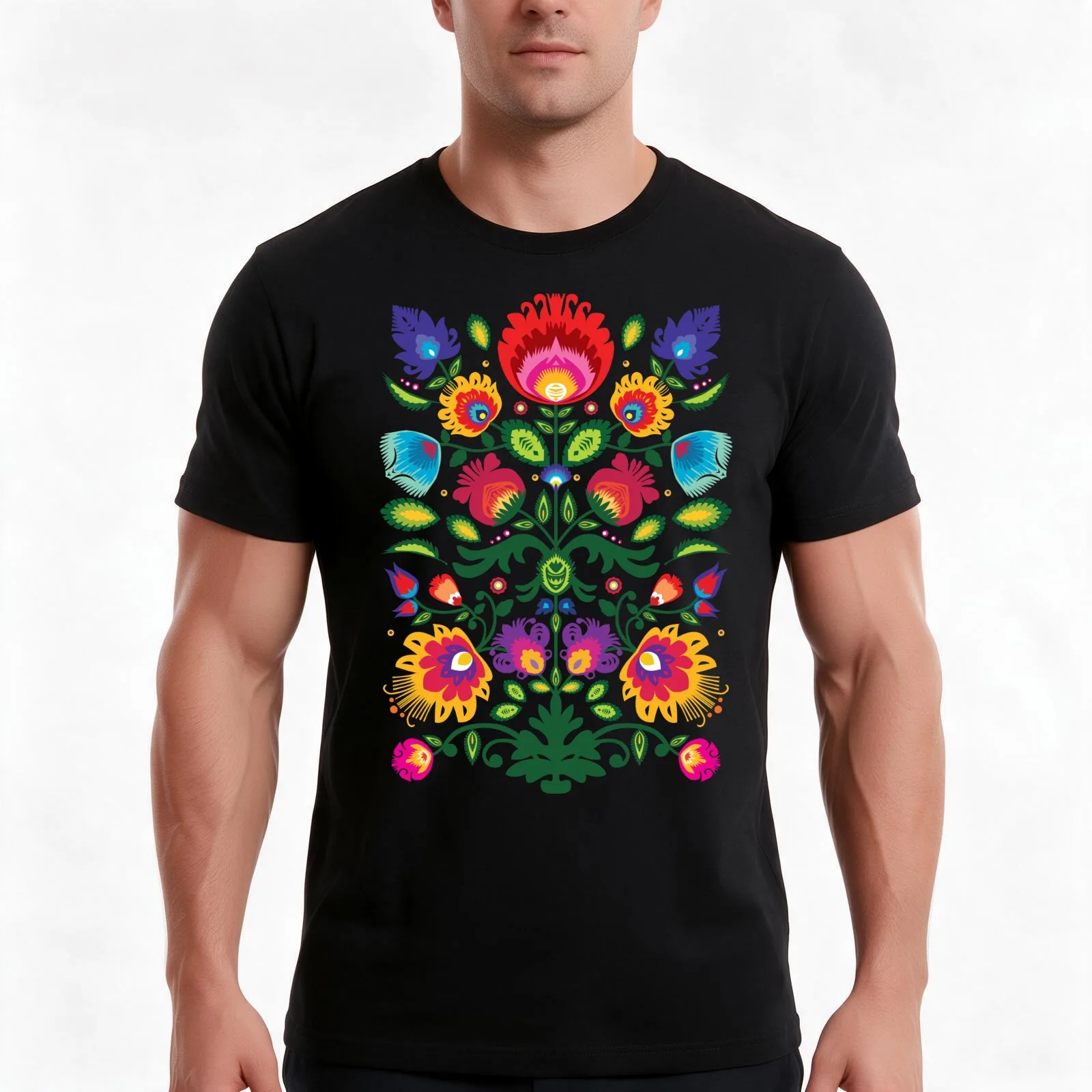 Folk composition with flowers T-Shirt Summer Casual Cotton Tee Oversized Streetwear Tops Vintage Graphic Print 100% Cotton