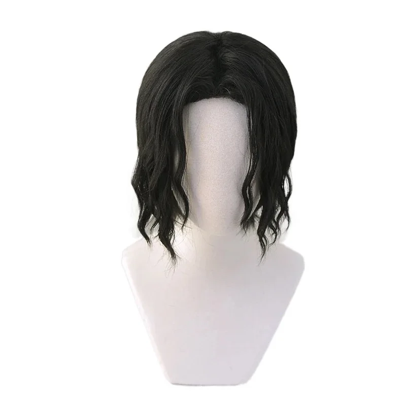 Peruca Curta Encaracolada para Homens e Mulheres, Peruca Cosplay, Traje, Cabelo Sintético, Preto, Kibutsuji, Muzan, Resistente ao Calor