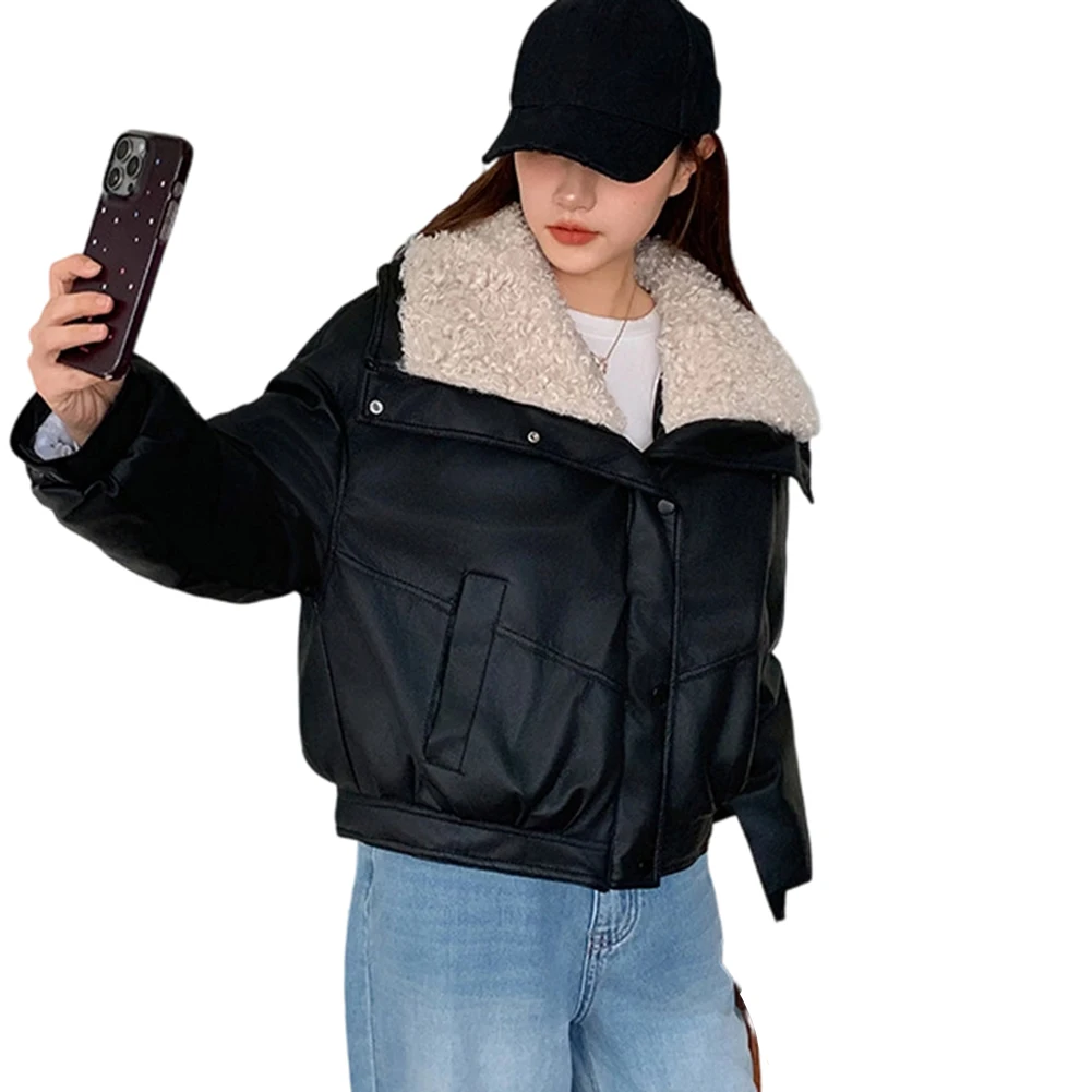 

Commuting Faux Leather Outerwear Faux Leather Thick Warm Coat Women Leather Jacket 95 Polyester 5 Spandex Regular Length