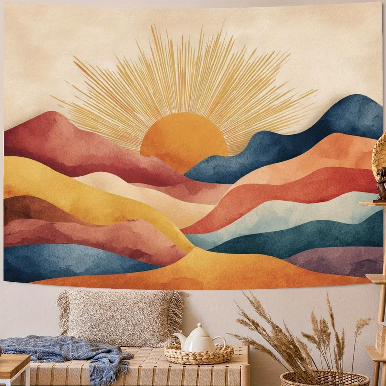 Bohemian Mandala Sunrise Wall Tapestry Abstract Mountain Scenery Tapestries For Home Decor Boho Tapestry