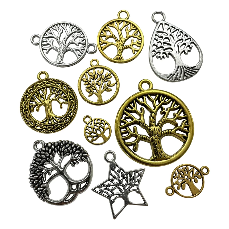 Tibetan Silver Gold Hollow Out Life Tree Pendant Connector Making Charm Bracelet Necklace Handmade Jewelry Accessories Findings