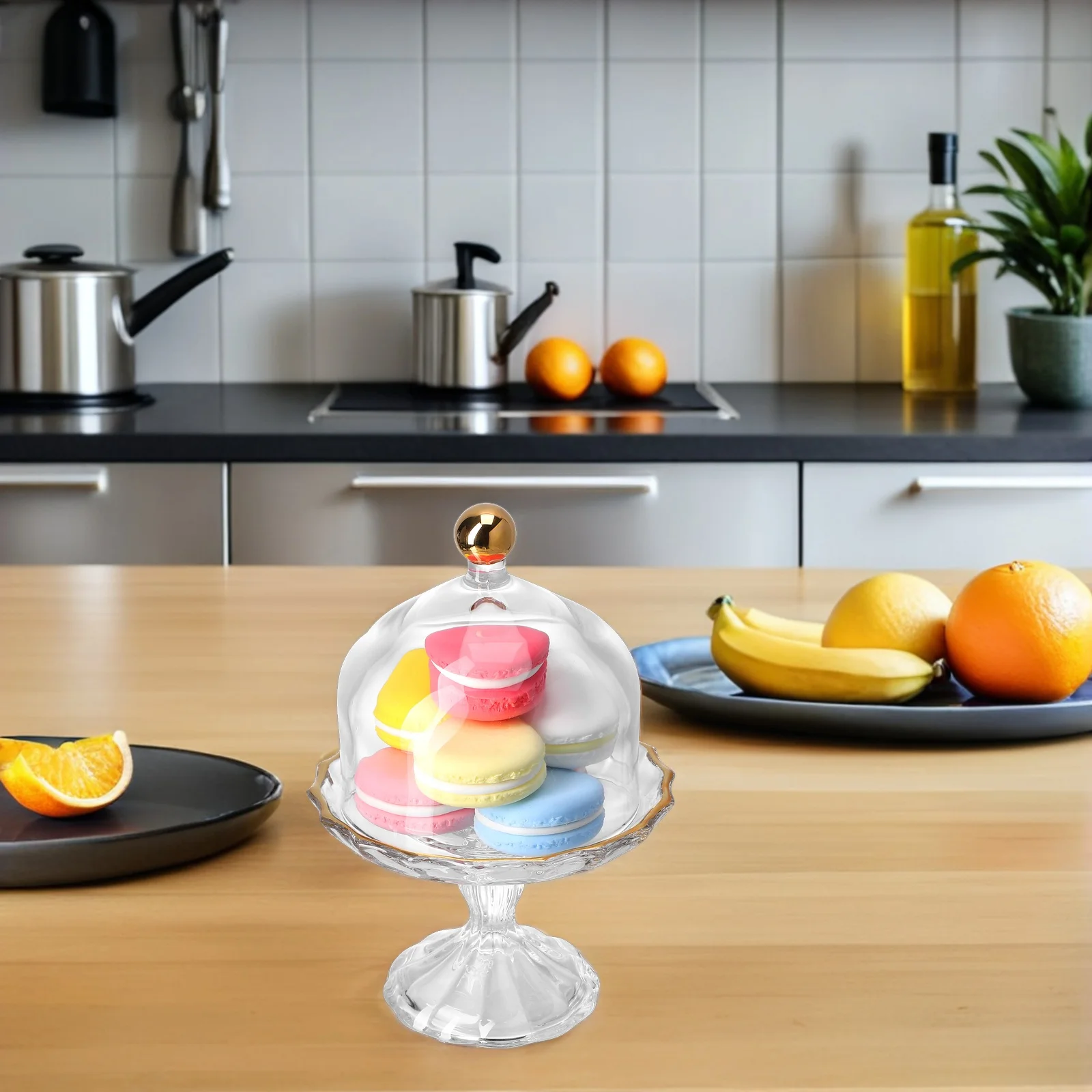 

Glass Dessert Dome with Base Transparent Cake Plate Covered Cake Stand Display Dome Dustproof Cloche Fruit Snack Holder