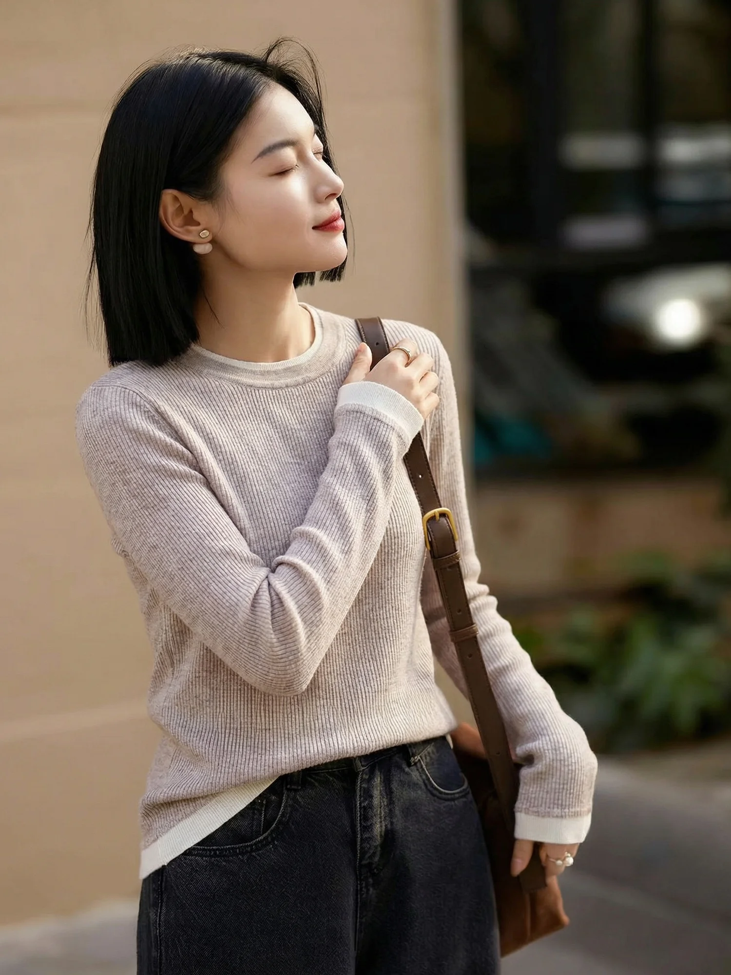 

Женская трикотажная базовая кофта Chivirin, светло-абрикосовая, в полоску, для повседневной носки, свободного кроя, весенняя, с эффектом похудения