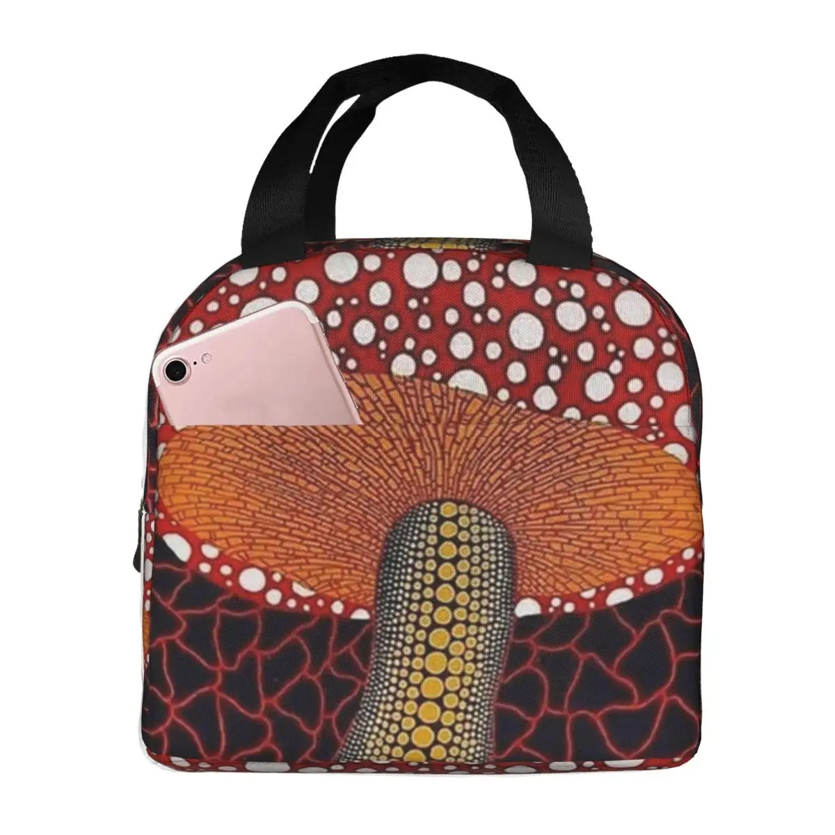 Yayoi Kusama Insulated Lunch Bag for Camping Travel Mushroom Pop Art Resuable Cooler Thermal Lunch Box