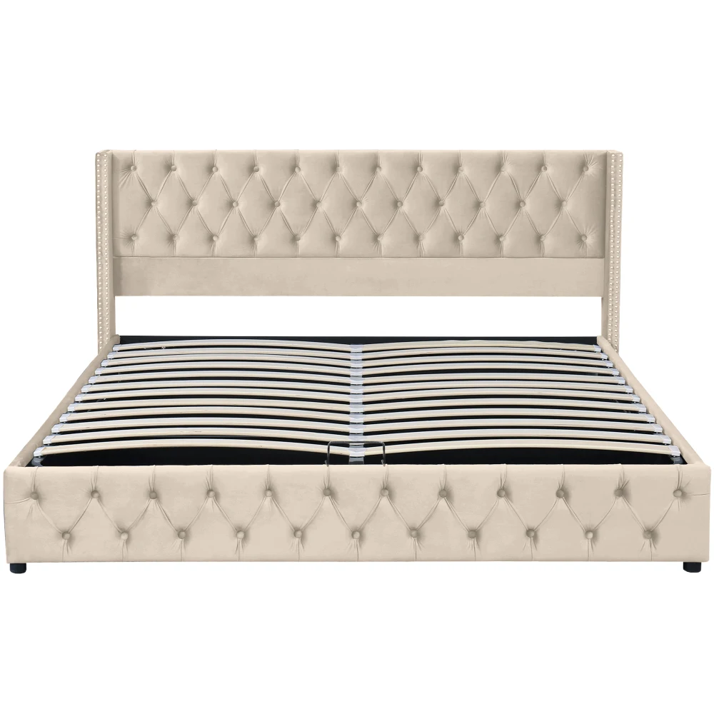 Gepolstertes Doppelbett aus schwarzem Samtflanell mit Nietenknopf und hydraulischem Stauraum (ohne Matratze), 160 x 200 cm oder 180 x 200 cm – Detail 21