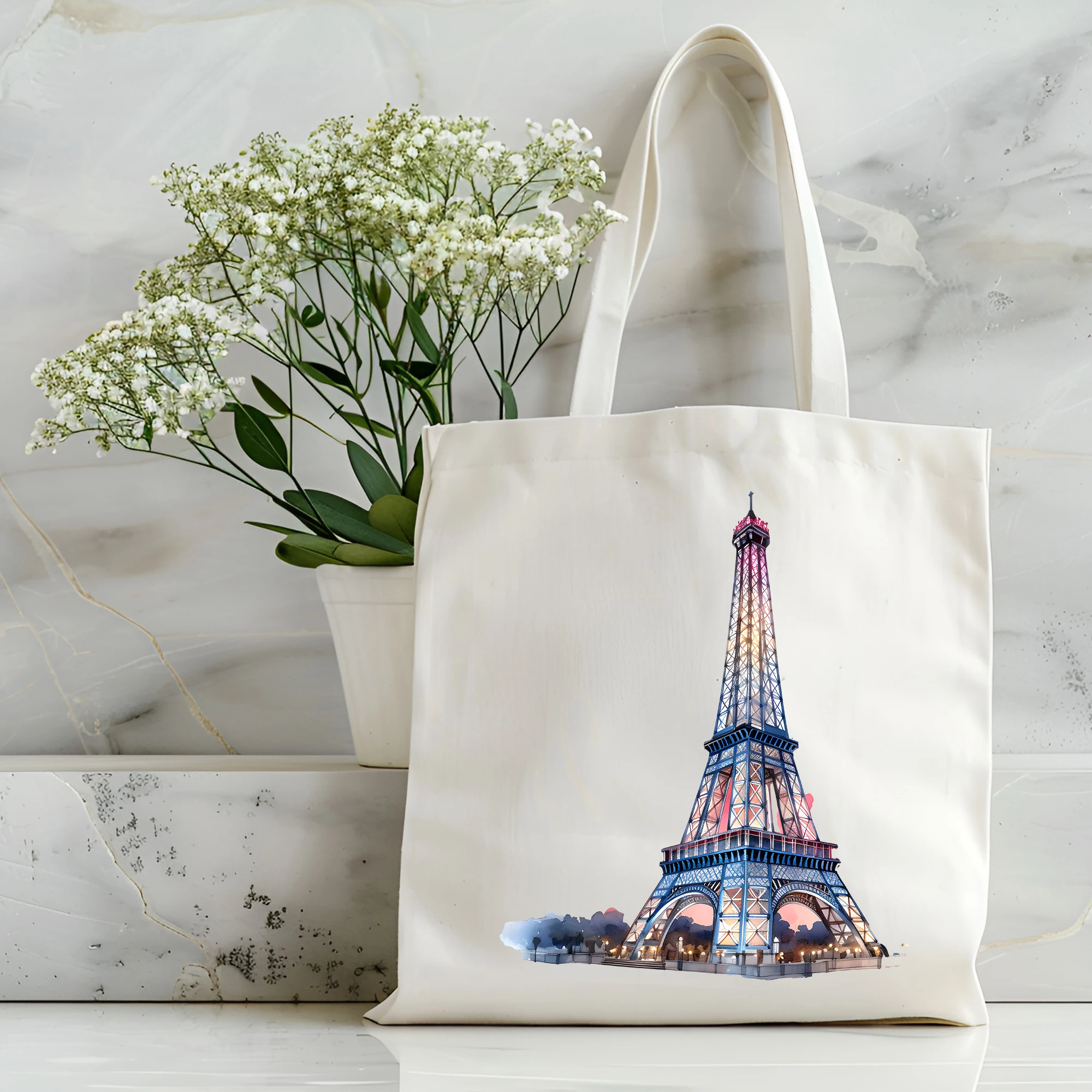 Conjunto de bolso de perro Animal de la Torre de París para mujer, bolso de un hombro, bolso de compras de lona de gran capacidad, bolso de viaje ecológico