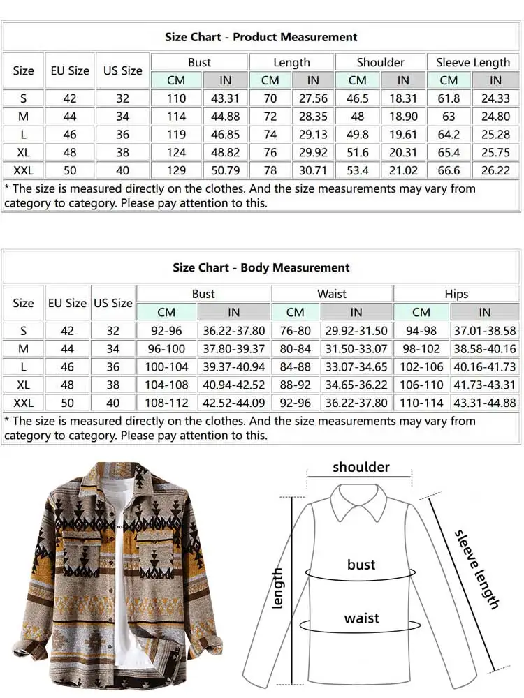 ZAFUL Men\'s Shirts Tribal Geometric Pattern Blend Wool Long Sleeve Warm Shirt Coat Vintage Clothes Shacket Autumn Winter Blouse