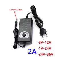 Adjustable ON/OFF Adapter 2A of voltage1V 3V 12V 24V 36V 2A EU plug power supply ChargerPower Switch 5.5mm *2.5mm