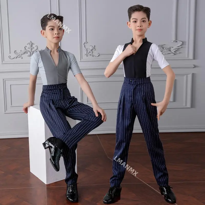 

New Boys' Latin Dance Dress, Advanced Professional Children's Latin Dance Practice Dress, Short Sleeve Top, Pants Set