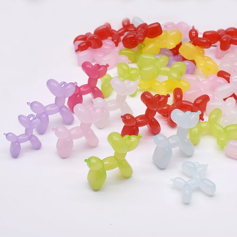 Jelly Color Stereo Lovely Animal Balloon Dog Luminous effect Acrylic Charms Jewelry Making DIY  Necklace Key chain Decoration