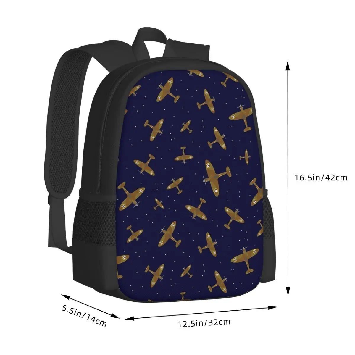 Spitfire War Planes In Flight On Navy Blue Student Backpack School Bag Hiking Travel Daypack for Fashion Bookbag Shoulder Bags