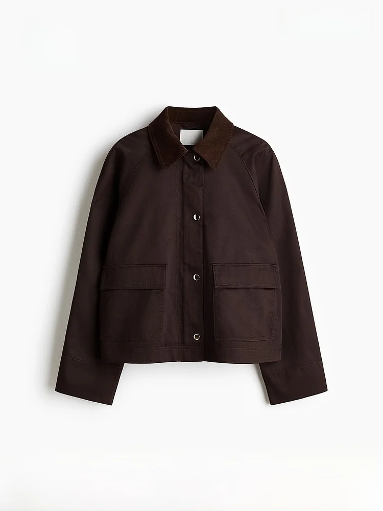 

H&M Новая весенняя женская вельветовая куртка с воротником-стойкой, простой крой, из смесового полиэстера и хлопка, с длинными рукавами