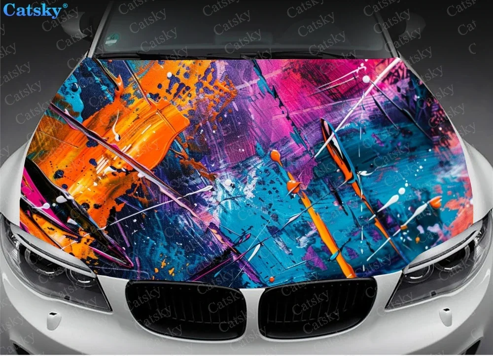 Abstract Art Painting Car Hood Decal Stickers Wrap Vinyl Film Engine Cover Decals Sticker Car Hood Protect Film Decoration Gift