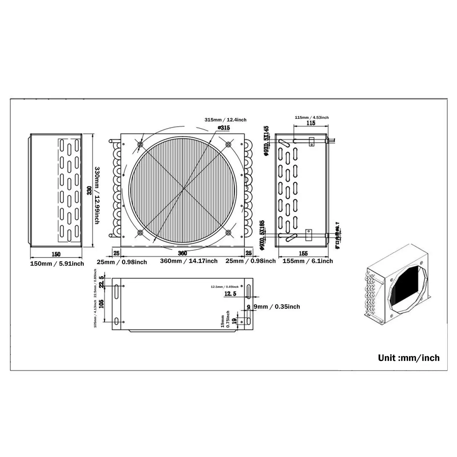 Koelkast Condensor Radiatorvin Compacte warmtewisselaar voor doe-het-zelf apparatuur
