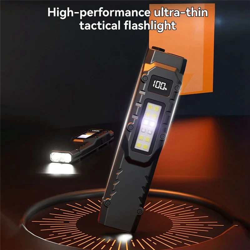 AAAN-Rechargeable Flat Flashlights LED Small Flashlight Dual-Switches Digital Display Pocket Light For Camping For Home