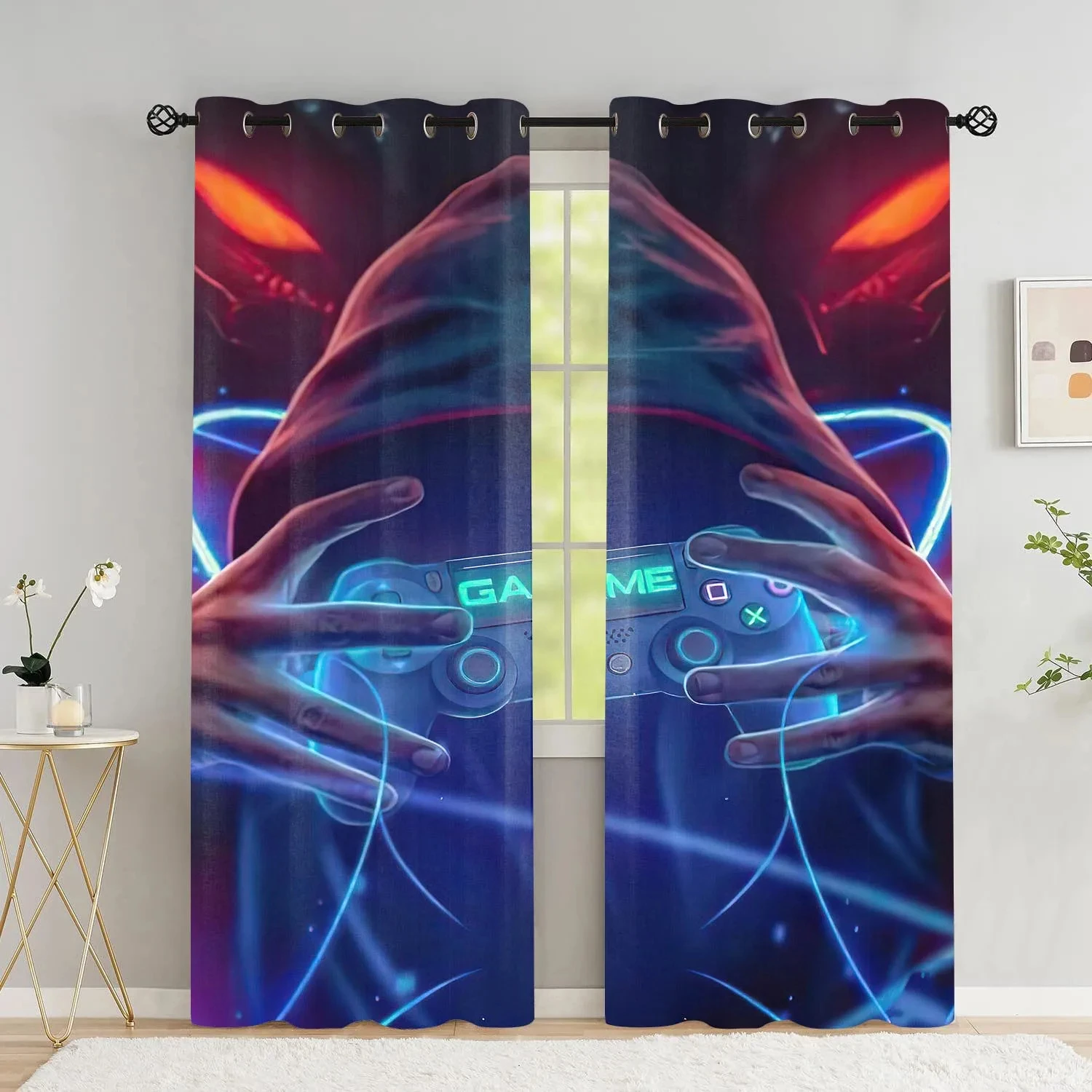 

Gamer Curtains for Boys Bedroom Gaming Room Decor High Shading Curtains Playing Video Game Window Drapes Thick Blackout Drape