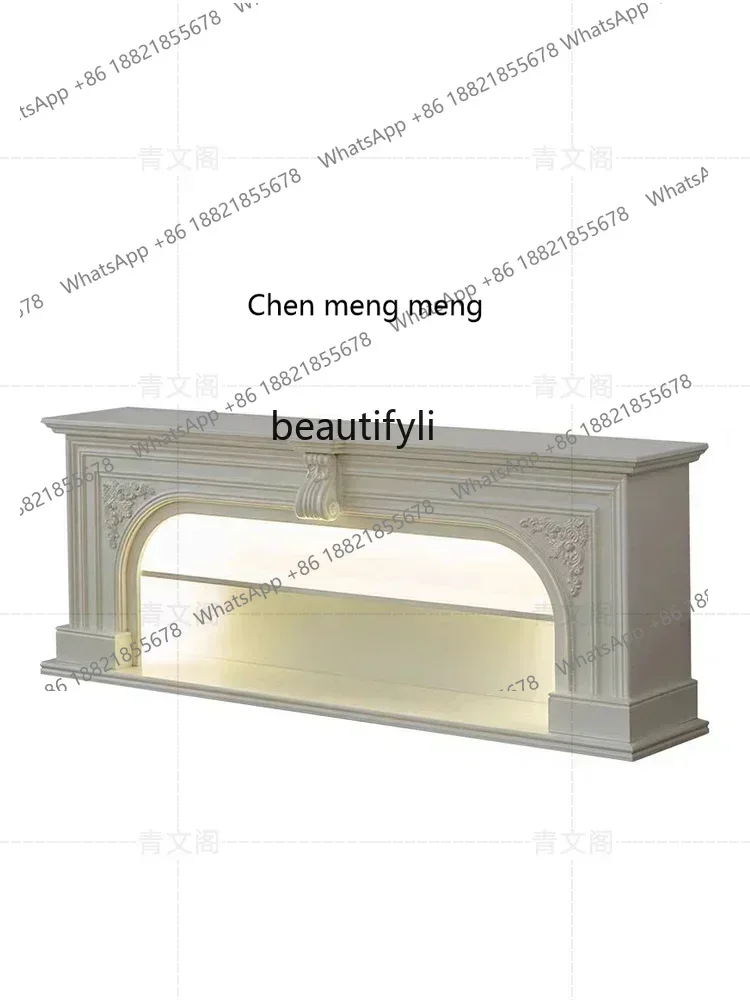 D178  H French Carved Solid Wood Fireplace TV Cabinet Simple Entrance Cabinet Living Room Light Luxury Curio Cabinet