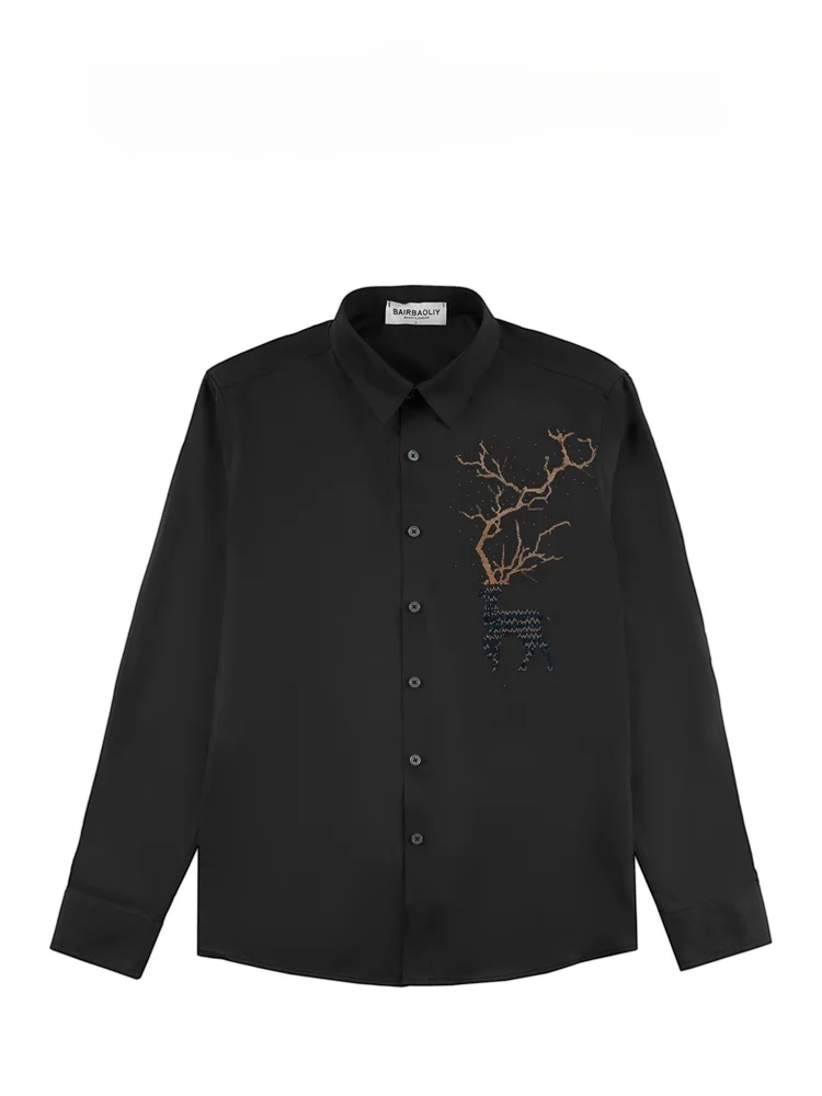

BAIRBAOLIY High-End Classic Long Sleeve Shirt Glittering Heat-Treated Deer Three-Proof Oil-Resistant Water-Repellent Fashiona...
