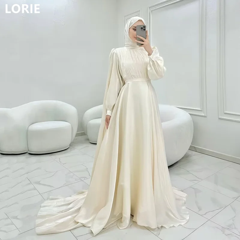 

LORIE A-line White Evening Dresses vestidos de fiesta Long Puff Sleeves Prom Gowns Gauze فساتين سهرة Customized 2025