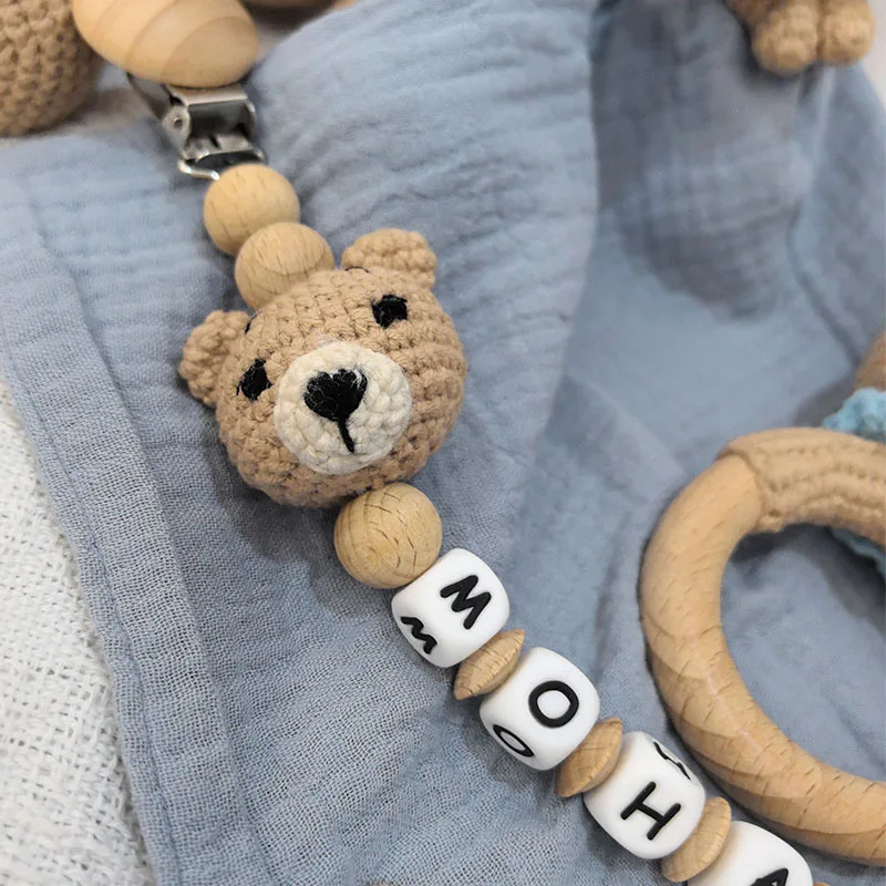 Personalization Crochet Animal Baby Towel Toy Wooden Newborn toys Bear Stuffed Doll Cotton Towel Sleeping dolls