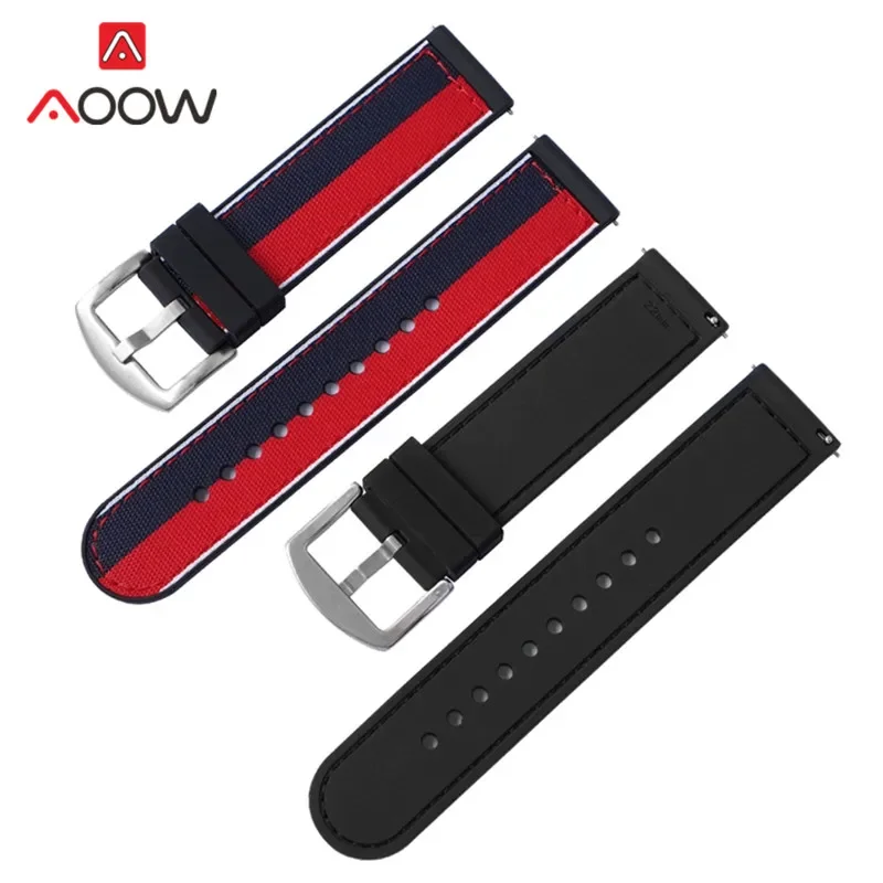 20mm 22mm Woven Nylon Silicone Strap Quick Release Soft Rubber Sport Waterproof Men Replacement Watch Band Bracelet Accessories