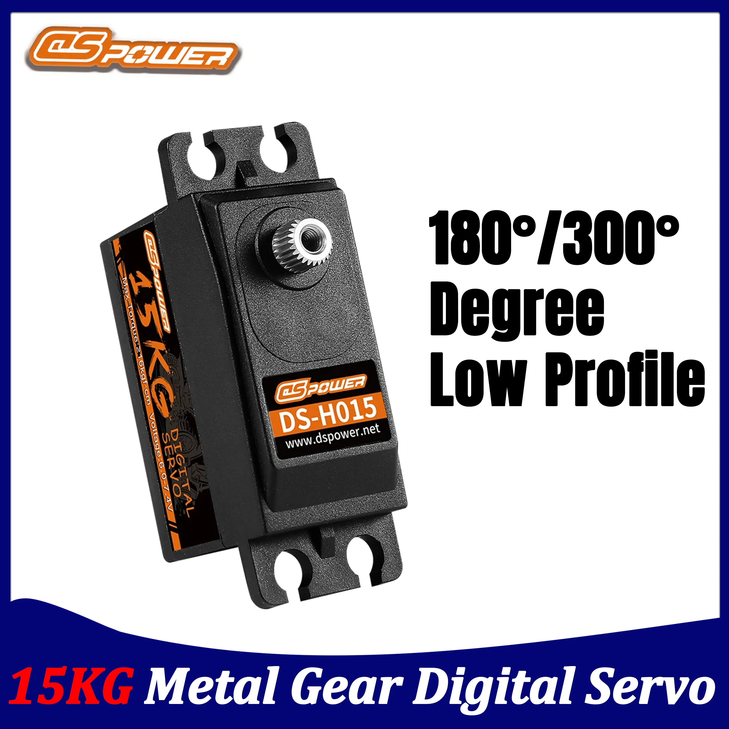 

DSpower 15KG Digital Servo Metal Gear Low Profile 180 / 300 Degree for 1/8 1/10 RC Car Boat Helicopter Plane Robot Accessories