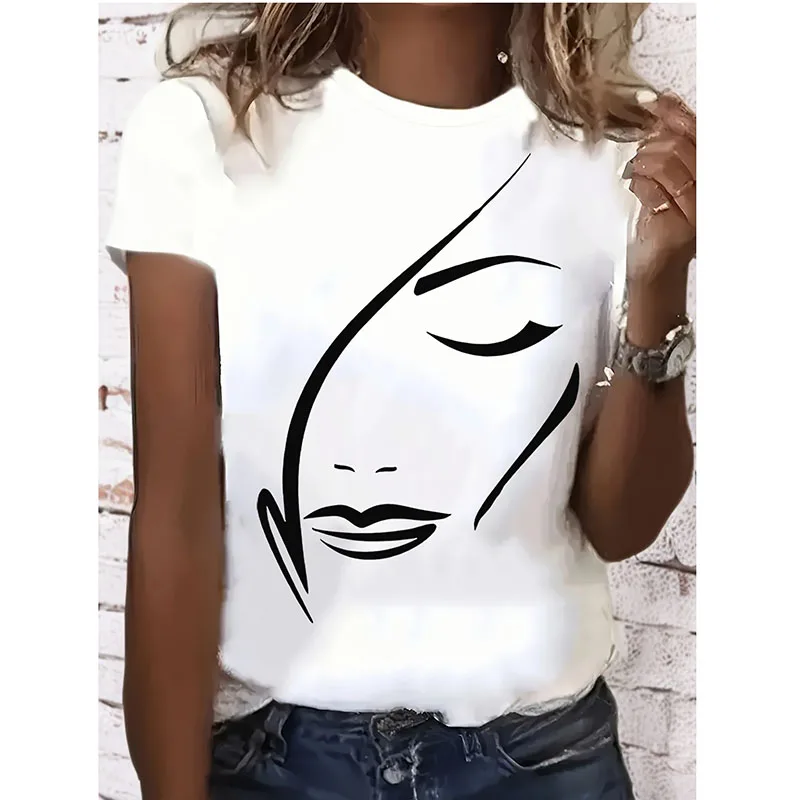 Camiseta informal con estampado de letras y cuello redondo de manga corta para primavera y verano