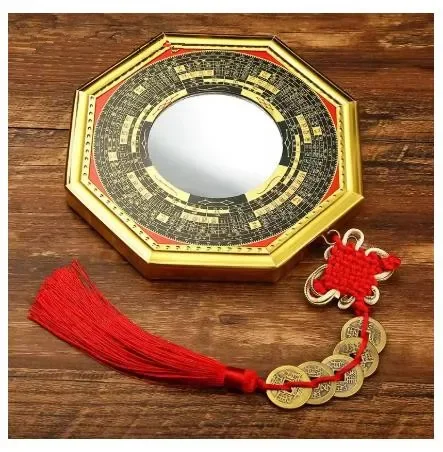 Chinese alloy+wooden Eight Trigrams Mirror Compass Mirror Household Convex Mirror Tai Chi Concave Mirror Pendant