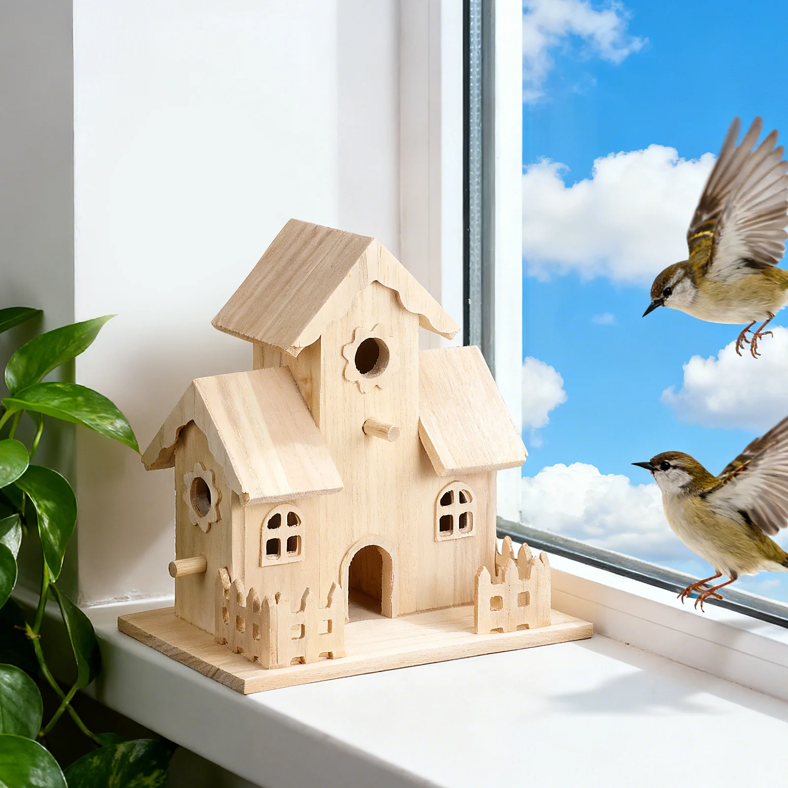 

Wooden Birdhouse Pet Bird For Small Birds Hanging Sleeping Nest Wood Craft Simulation Nest Box Garden Home Office Decor