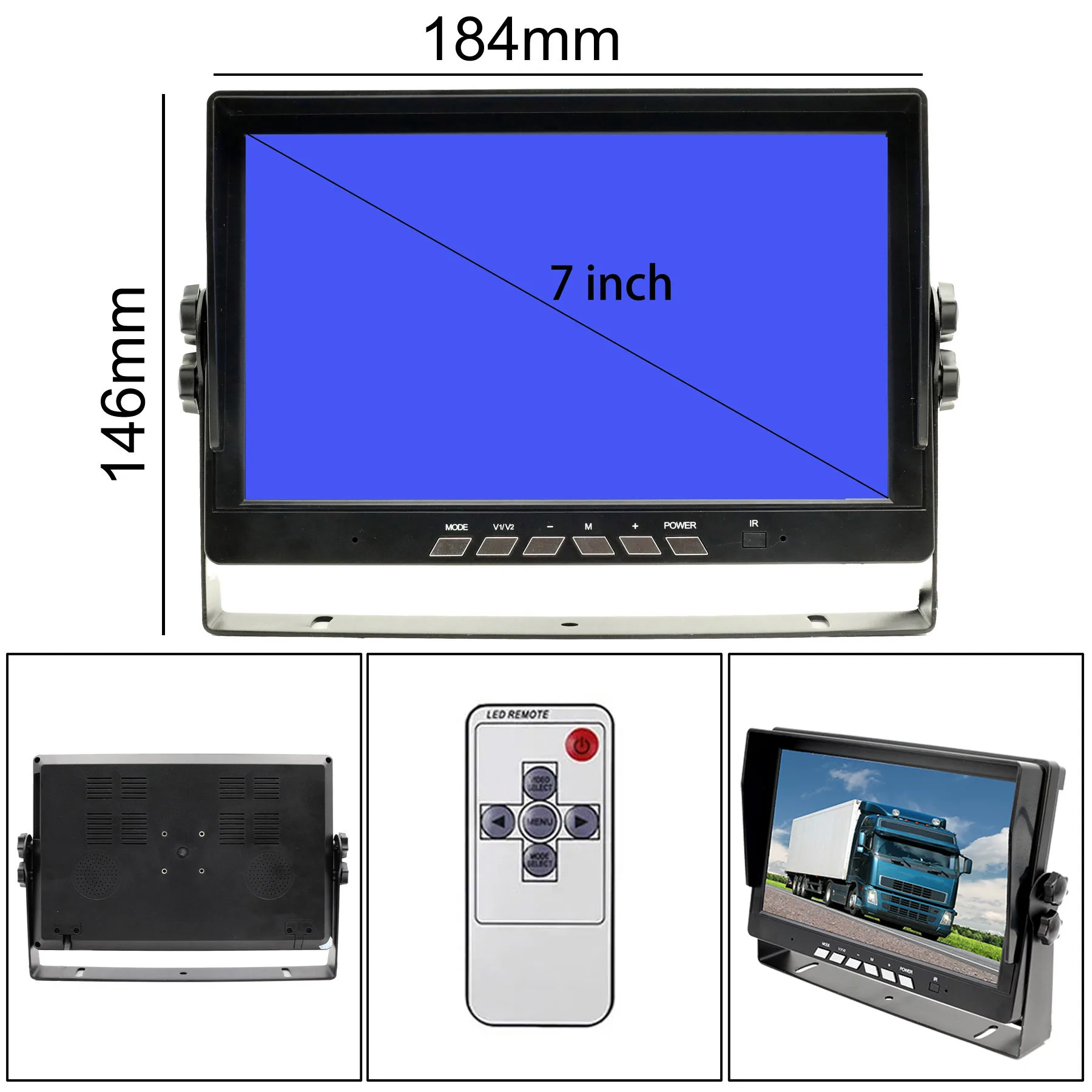 7 インチ TFT 液晶モニター 800X480 2CH スイッチスクリーン 4pin 航空ビデオ/AV 入力車のトラックのバックアップリアビューリバースカメラ用