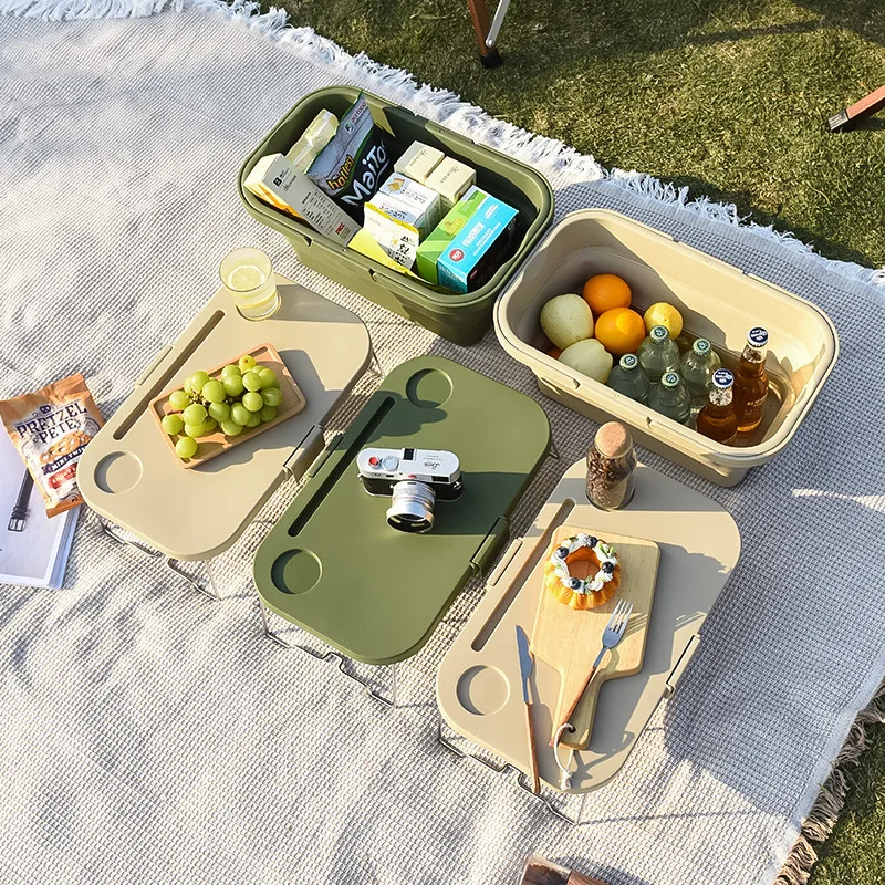 Folding Camping Storage Organizer Basket with Portable Table, Plastic Picnic Basket Set, Portable Basket for Hiking, Best Price