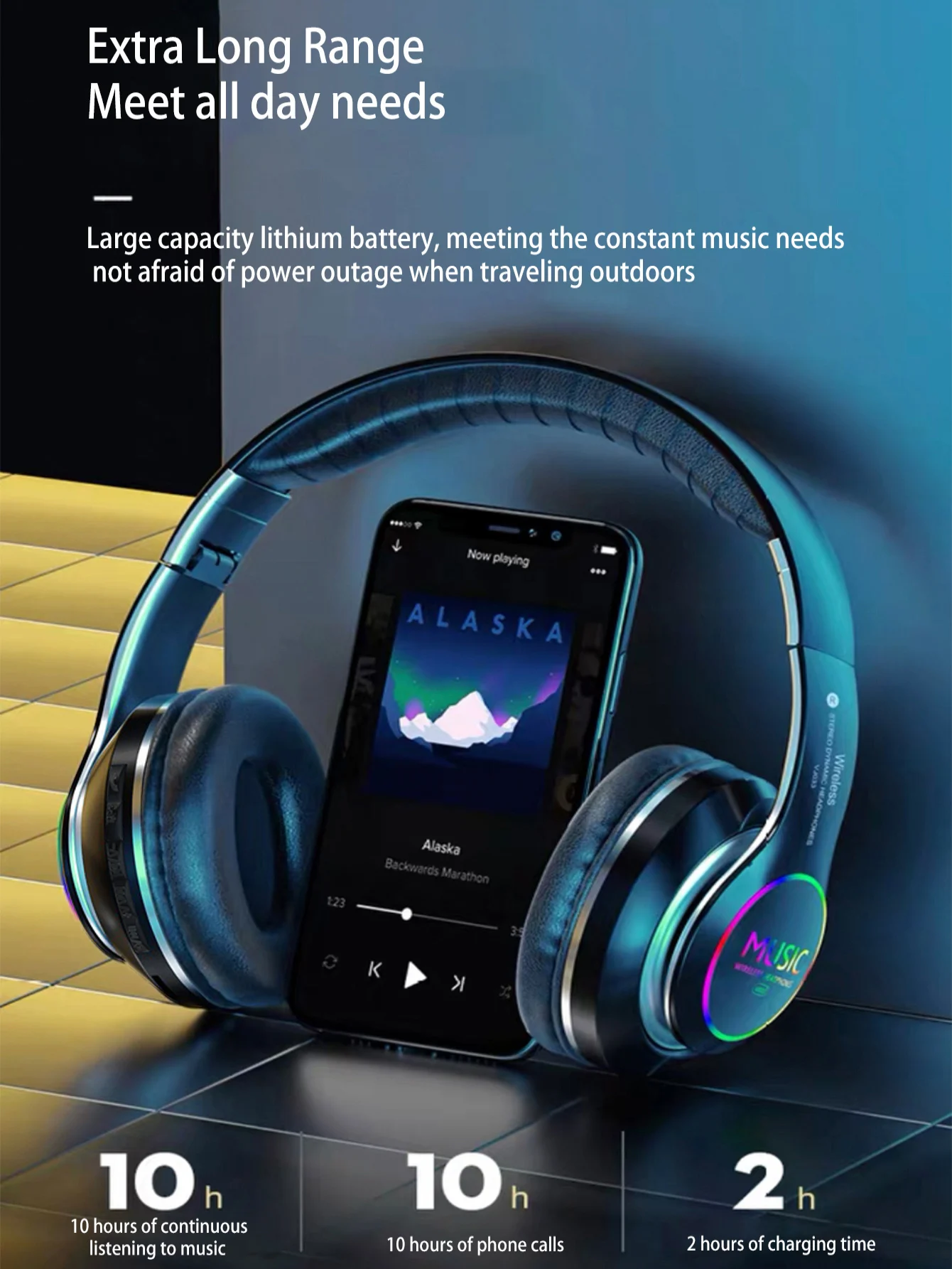 Colorful flowing optical head wearable wireless earphones, long-lasting and lossless sound quality, high-quality sports wireless