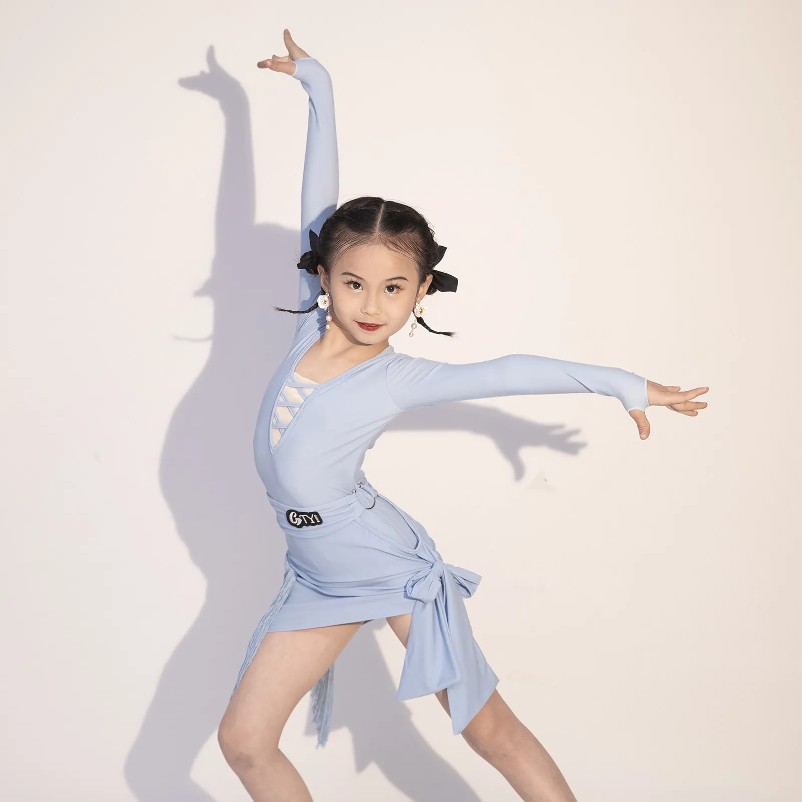 Children's Latin Dance New Suit Girls Practice Children's Performance Long-Sleeved Dance Autumn and Winter Performance Costumes