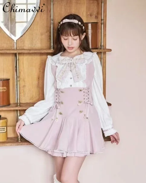 Mine Series Mass-Produced Lolita Long-sleeved Slimming Bow Embroidered Dress Shorts Women\'s Two-Piece Japanese Style Girl Set