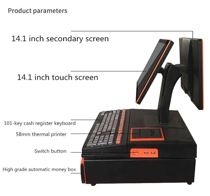 Imagem -04 - Full Touch Screen Pos Sistema Terminal de Caixa Registradora Caixa de Dinheiro Teclado Computador Fábrica Pos 14.1 Polegada