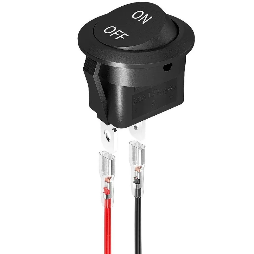Mini Size 2 Pin Round Rocker Switch Black 12 Volt DC SPST Switch ON-OFF Terminal 15CM Circular Switch Boat Marine