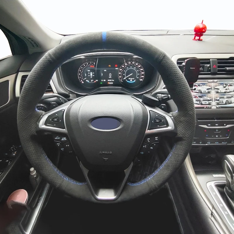 

For Ford Fusion Mondeo 2013 2014 EDGE 2015 2016 DIY Hand-Stitched Black Suede Car Steering Wheel Cover