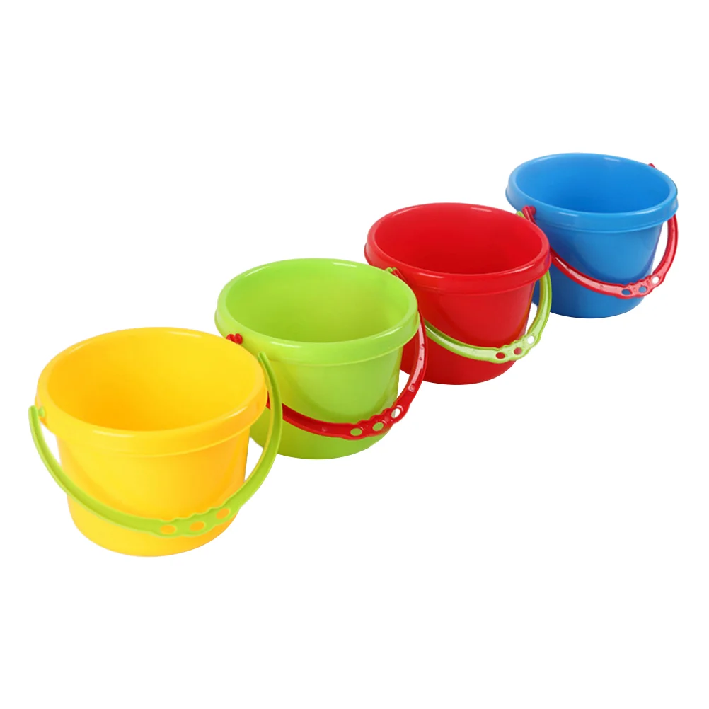 

4 Pcs Kids Plastic Bucket Mini Bucket Toy Mini Water Toy Bucket Kindergarten Bucket Toy for Beach Fun (Blue, Red, Yellow, Green