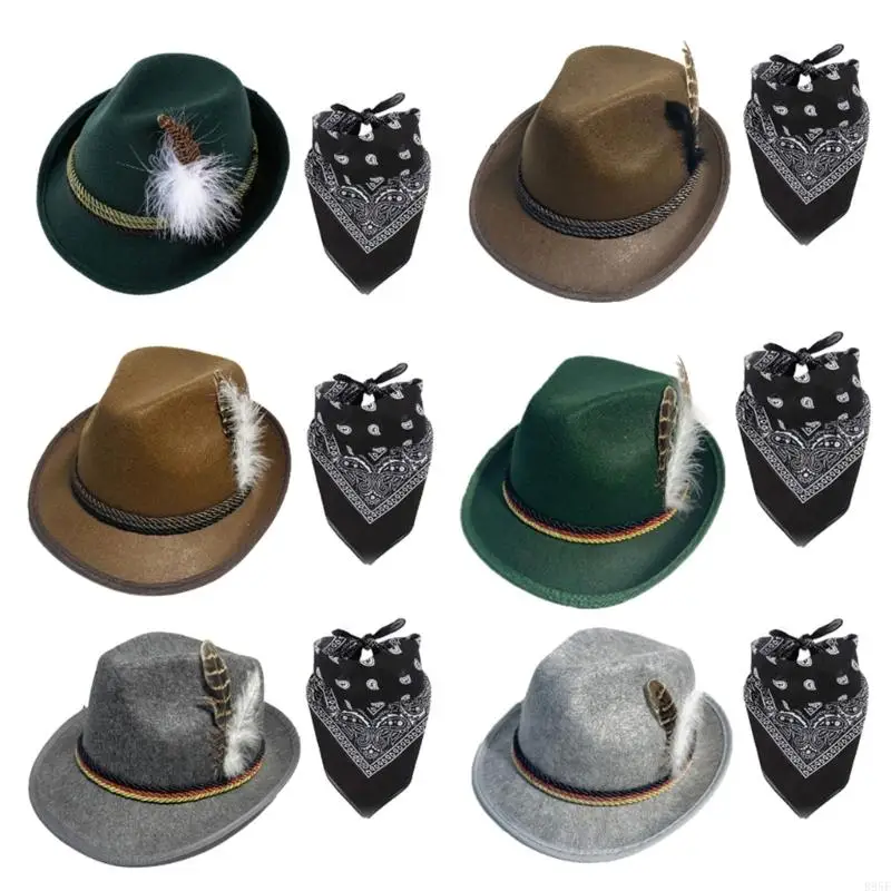 B95F Il costume da Oktoberfest per adulti include sciarpa con cappello piumato e occhiali con montatura a cuore per e a