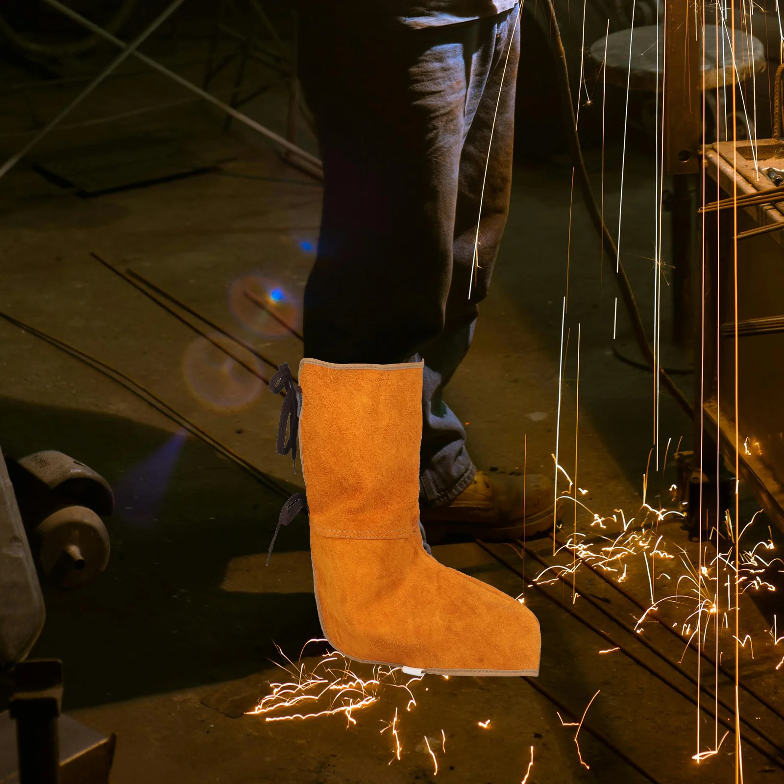 1 زوج لحام المشاجرات الثقيلة مقاومة للحرارة التغطية الكاملة التمهيد الحرس لأحذية العمل مع تصميم الدانتيل قابل للتعديل #5