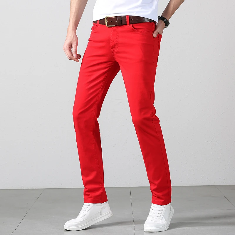 Men's Slim Fit Pants Casual Colorful 2024 Spring Autumn New Straight Trousers Men Cotton Stretch Fashion Pants Red Yellow Pink