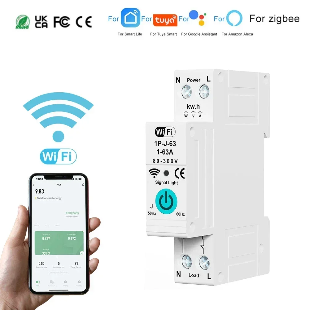 AC90-300V 5060Hz WiFi Intelligent Circuit Breaker Overcurrent Undervoltage Protection Power Can Control Power Supply Remotely