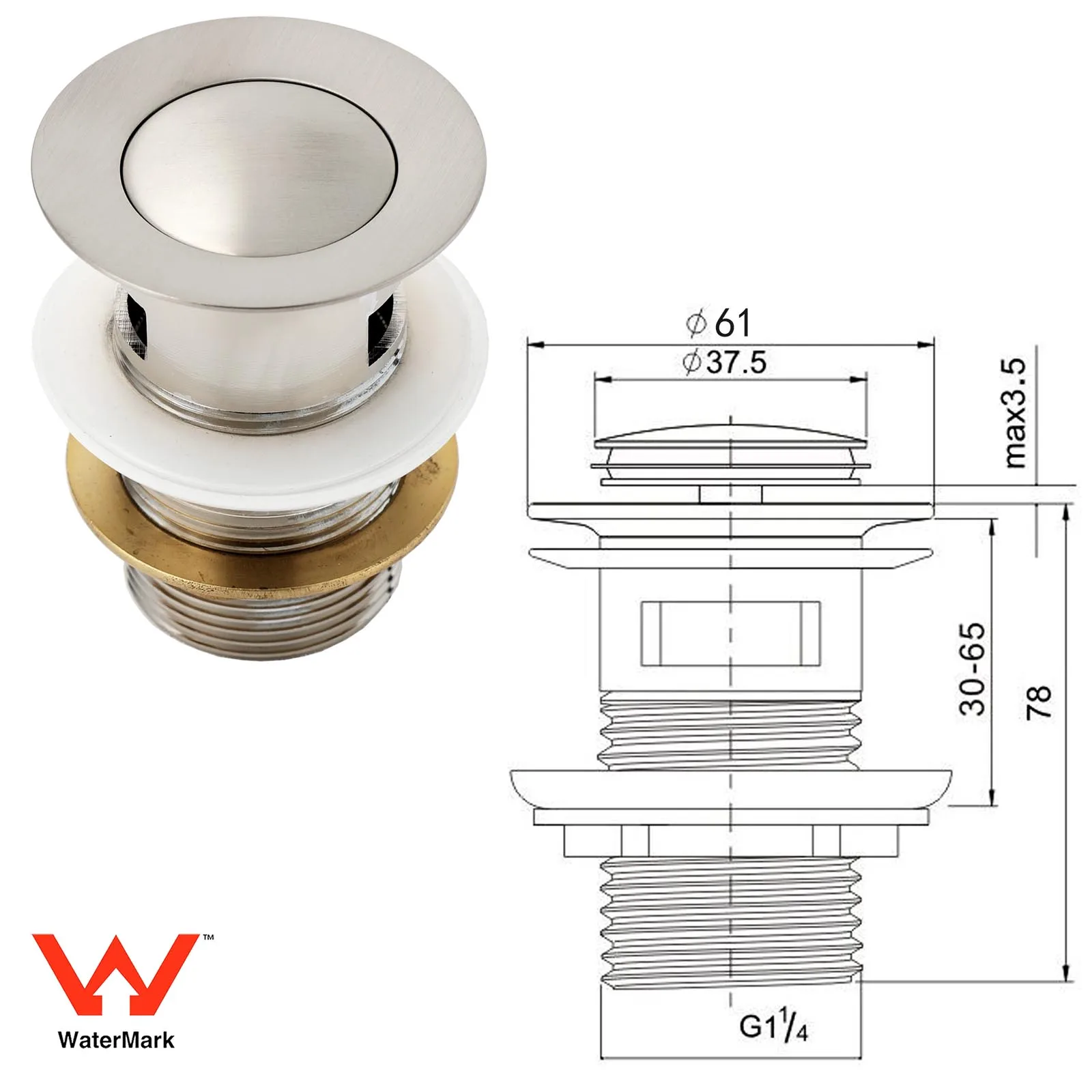 KYLINS Brushed Stainless Steel 32mm Pop Up Waste with overflow For Bathroom Vanity Basin